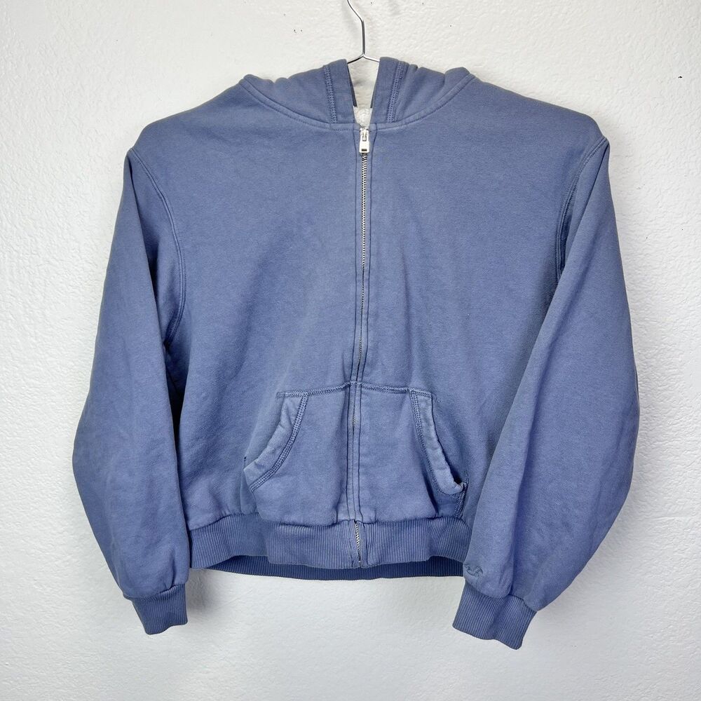 Hollister Sherpa Women Blue Lined Zip Hoodie Jacket  Full Zip Medium